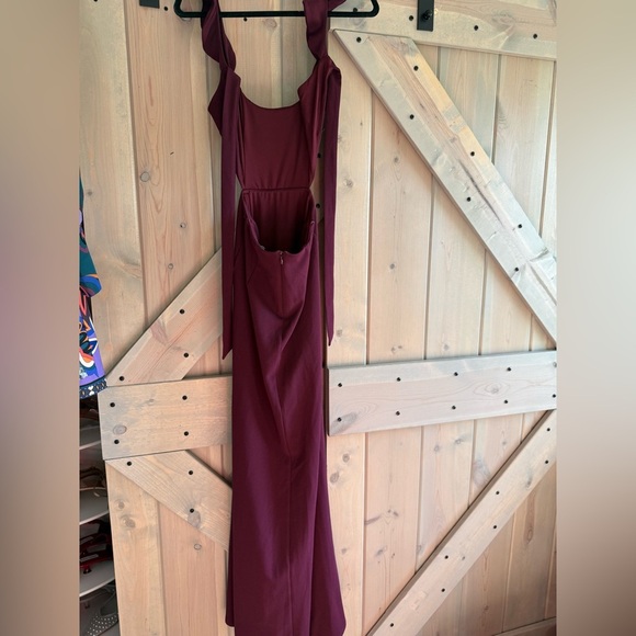 LuLu’s Captivating Charisma Plum Ruffled Cutout Tie-Back Maxi Dress Plum - Picture 9 of 11